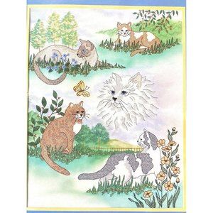 Stamped Cross Stitch Golden Bee Cat Kittens Collage Picture 20293 Vtg 14" x 18"